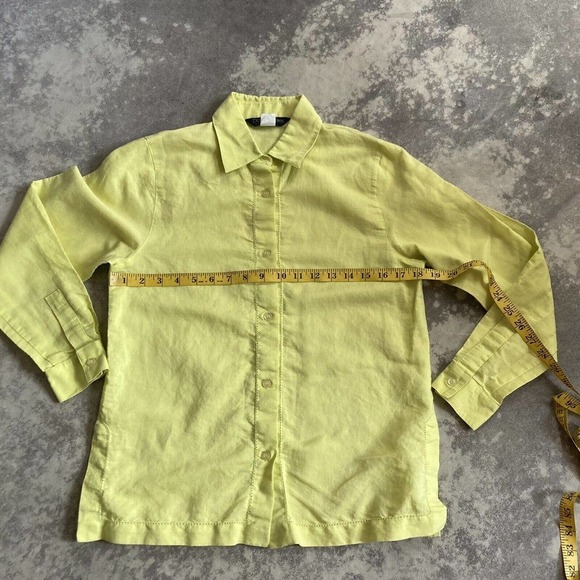 David N Linen Blend Collared Long Sleeve Button Down Shirt Neon Yellow Large P - Picture 5 of 11